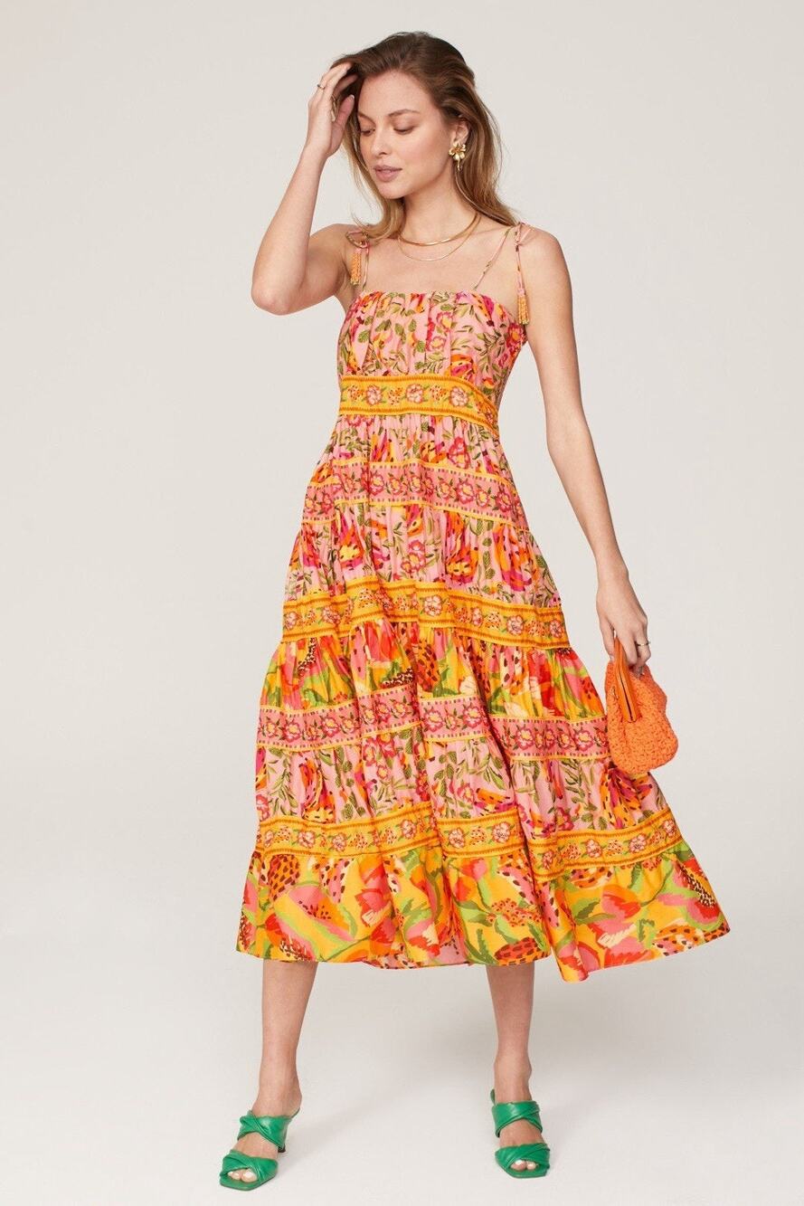 FARM RIO Mixed Fruits Floral Paradise Midi Dress ~ Small S Summer Vacation - Picture 1 of 12